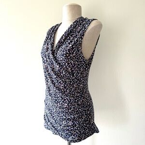 41 Hawthorn Benni Faux Wrap Front Stretch Knit Navy Geometric Sleeveless Blouse